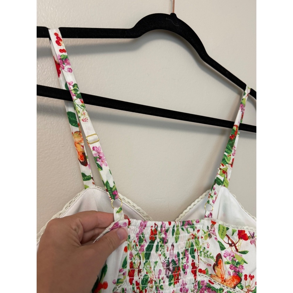 Taylor Women Floral Cherry Print Midi Dress White Red Sweetheart Neck Pockets - Picture 7 of 16